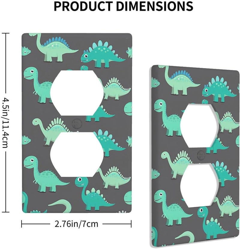 Moslion Green Dinosaur Wall Plate Covers Cartoon Cute Animal Dino 1-Gang Outlet Cover Switch Plug Duplex Home Decorative Office - Image 1